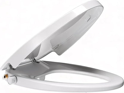 Elongated Bidet Toilet Seat with Soft-Close Lid, Self-Cleaning Dual Nozzles, Non-Electric Bidet Seat with Adjustable Water Pressure, White Toilet Seat for Elongated Toilets with Brass Inlet