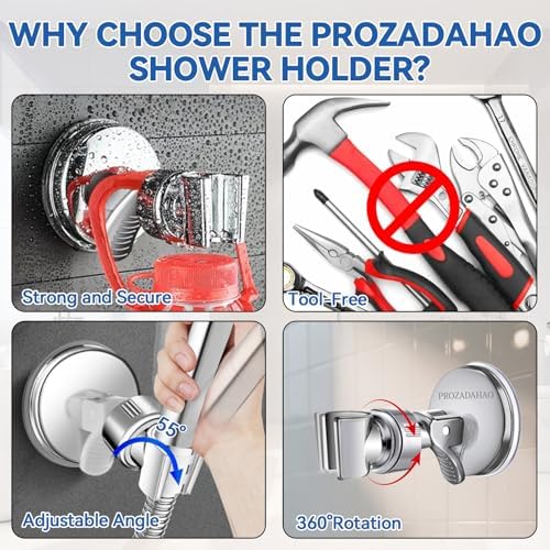 Adjustable Shower Head Holder, Bathroom Suction Cup Bracket for Handheld Shower, Removable Wall Mount (Silver-2)