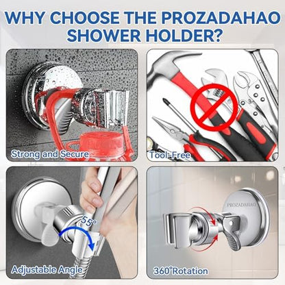 Adjustable Shower Head Holder, Bathroom Suction Cup Bracket for Handheld Shower, Removable Wall Mount (Silver-2)