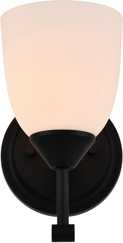 Traditional 1-Light Indoor Black Wall Sconce with Frosted Glass Bathroom Bedroom Hallway, 9.6" H x 5.5" W, Textured Black