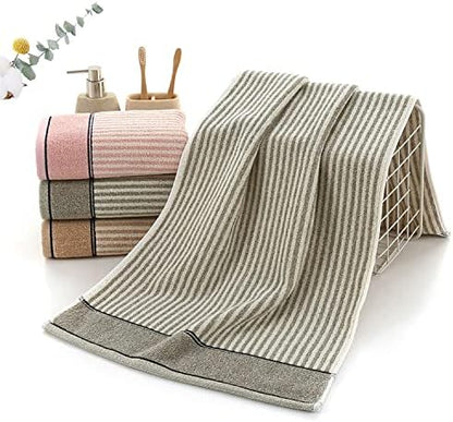 Pidada Hand Towels Set of 2 100% Cotton Striped Pattern Absorbent Soft Decorative Towel for Bathroom (Gray Brown)
