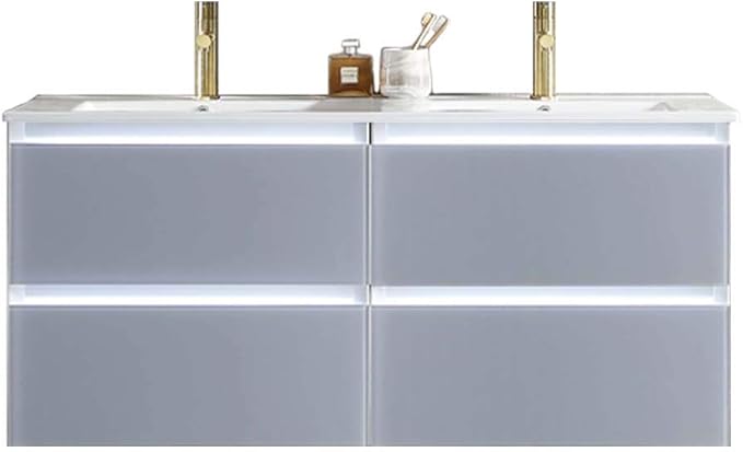 Blossom 48 inch LED Lighted Bathroom Vanity with Ceramic Sink | Wall Mounted Vanity with Dimmable LED Lights | Modern Floating Design for Bathrooms | 48" w/Ceramic Sink, Light Grey