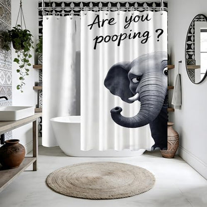 Extra Long Shower Curtain Funny Elephant Clawfoot Tub, 108 x 72 in