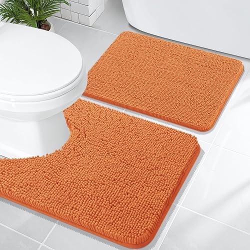 OLANLY Chenille Bathroom Rugs Mats Sets 2 Piece, 24"x16"+24"x20", Clay