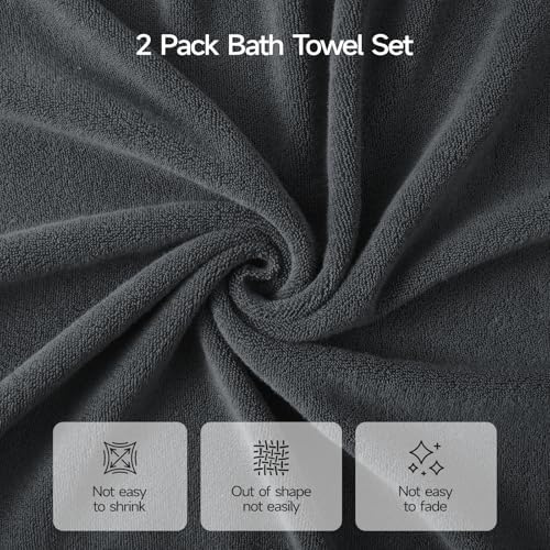 ecolook 2 Pack 100% Cotton Bath Towels, 28 x 55 Inches, Soft