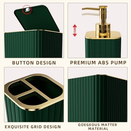 XLHOMO Bathroom Accessory Set - 26PC Bathroom Shower Curtain and Rug Set, Bathroom Accessories Set, Green Bathroom Set with Trash Can, Toilet Brush, Qtip Holder & Soap Dispenser