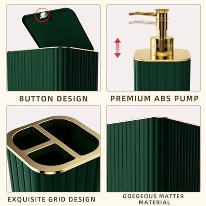 XLHOMO Bathroom Accessory Set - 26PC Bathroom Shower Curtain and Rug Set, Bathroom Accessories Set, Green Bathroom Set with Trash Can, Toilet Brush, Qtip Holder & Soap Dispenser