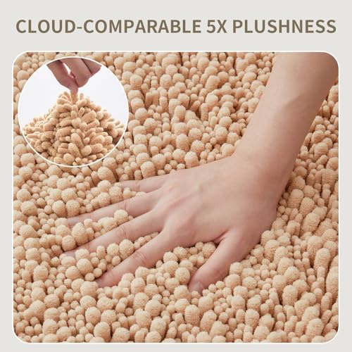 Bathroom Rugs Non Slip Washable 70x24, Extra Thick Soft Chenille Absorbent Bath Mat, High Density Barrier Non Slip Backing, Quick Dry Plush Shaggy Floor Carpet for Tub&Shower, Beige