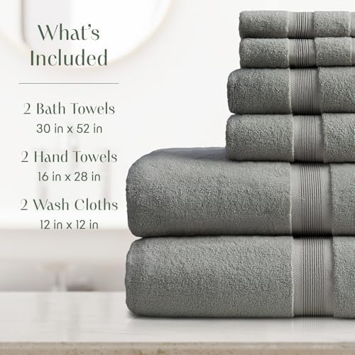 Springtree Home Luxury Bamboo Rayon Bath Towel Set | 6-Piece Set | Carbon