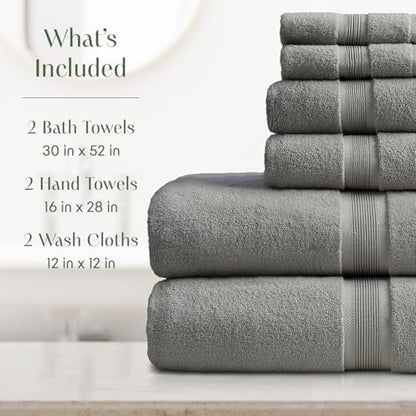 Springtree Home Luxury Bamboo Rayon Bath Towel Set | 6-Piece Set | Carbon
