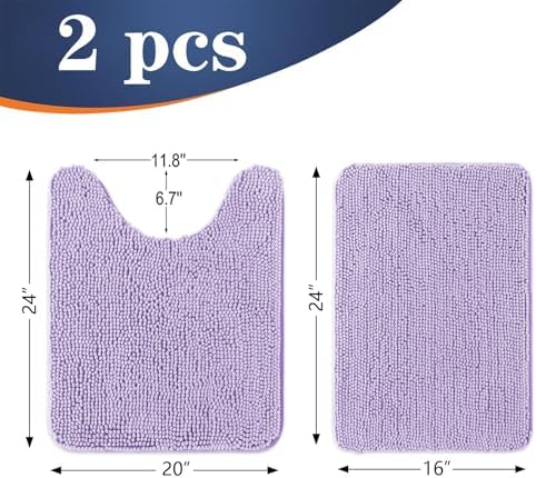 OLANLY Chenille Bathroom Rugs Mats Sets 2 Piece, 24"x16"+24"x20", Lavender
