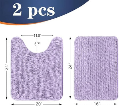 OLANLY Chenille Bathroom Rugs Mats Sets 2 Piece, 24"x16"+24"x20", Lavender