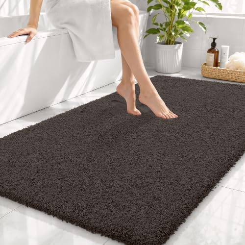 OLANLY Microfiber Large Bathroom Rugs 44x32, Soft Bath Mat, Dark Brown
