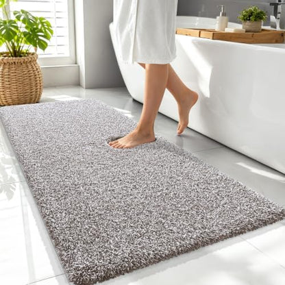 OLANLY Microfiber Bathroom Rugs 47x24, Quick Dry Bath Mat, Brown and White