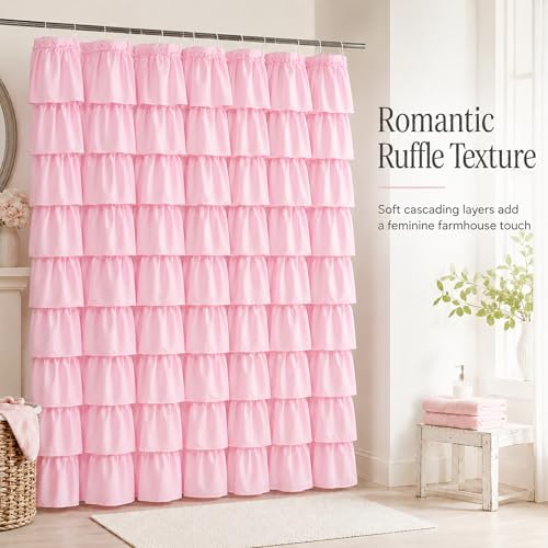 Pink Ruffle Shower Curtain for Master bathroom, 72x72 in, Shabby Chic Look