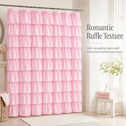 Pink Ruffle Shower Curtain for Master bathroom, 72x72 in, Shabby Chic Look