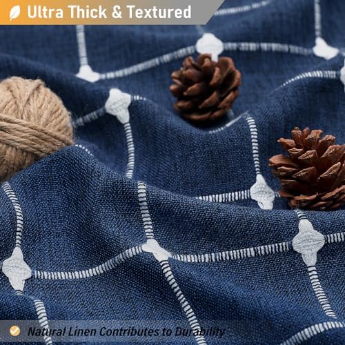 BTTN Extra Long Boho Farmhouse Linen Shower Curtain Set, 72x96, Navy Blue