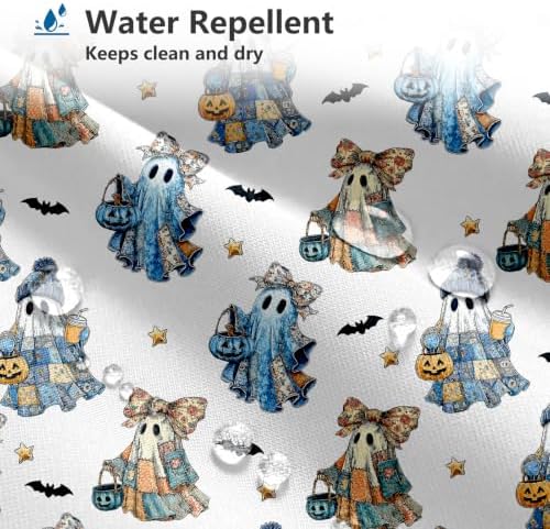 MEHOFOND Halloween Blue White Patchwork Ghost Shower Curtain Bath Curtain