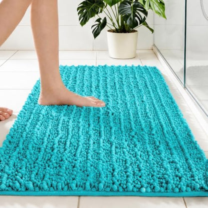 Disolla Teal Bath Mat 24x36 Inch - Luxury Chenille Bathroom Rug, Extra Soft Shaggy Plush Absorbent Mat, Non-Slip Washable Rug for Bathtub, Shower and Bedside
