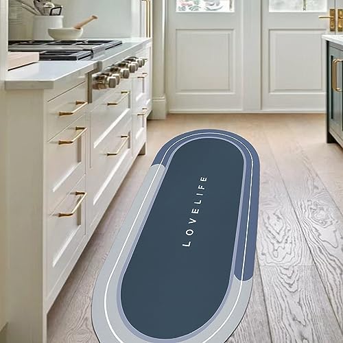Rubber Bath mats Quick-Drying Non-Slip Bathroom mat Super Absorbent Bath mat Instant Dry Bath mat, Bathroom Rug in Front of The Kitchen Sink, Shower Room, Bathtub, Oval(Blue+23.6x47.2in)