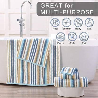 VOOVA & MOVAS Hand Towels 4 Pack, 100% Cotton, 16x27 in, Blue Gray Beige