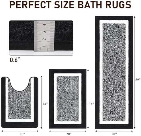Pauwer Bathroom Rugs Sets 2 Piece, Non Slip Washable Bath Mat, Black