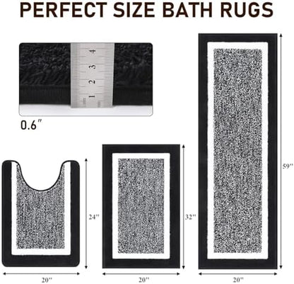Pauwer Bathroom Rugs Sets 2 Piece, Non Slip Washable Bath Mat, Black
