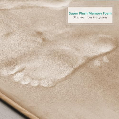Clara Clark 2 Piece Bathroom Rugs, Velvet Memory Foam Bath Mat Set, Non-Slip Bath Rugs, Machine Wash, Dries Quickly, Ultra Soft Plush Bath Mats for Bathroom, 17 x 24 + Contour, Cream