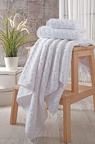 BAGNO MILANO Turkish Cotton Bath Towels, Hand Towels - Soft Plush Jacquard Collection Luxury Towels Set (White, Towel Set of 6)