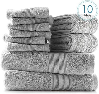 Hearth & Harbor Bath Towels for Bathroom - 100% Ring Spun Cotton Luxury Bathroom Towels - Ultra Soft & Highly Absorbent, Bath Towels Set of 10 - Silver Gray