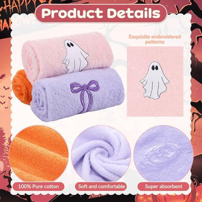 FuWeave 3 Pcs Purple Orange Halloween Ghost Hand Towels for Bathroom