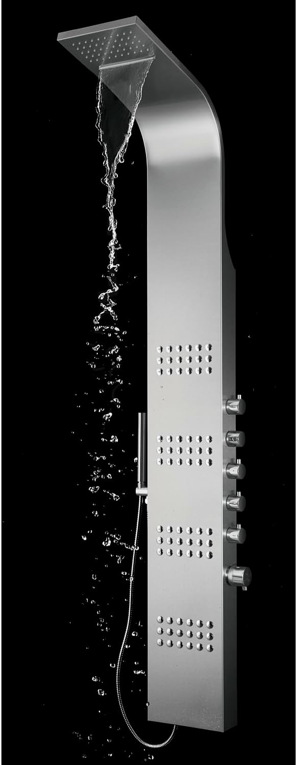 Blue Ocean 64.5” Stainless Steel SPS8727 Thermostatic Shower Panel Column with Rainfall Showerhead, Body Jets, and Handheld Showerhead, Shower Tower