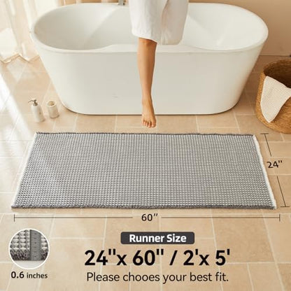Triohero Waffle Runner Rug Bathroom, Long Boho Bath Mat, 24x60 Grey & White