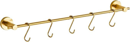 22 Inch Bathroom Towel Rack with 5 Hooks for Hanging Items Wall Mounted Hangers for Kitchen Bathroom and Bedroom Wall (Brushed Gold) YIGUANXIN