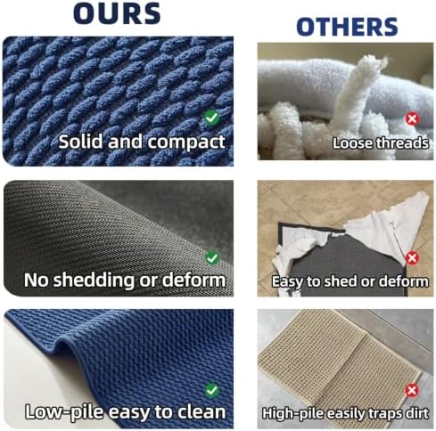 TYUU Large Bathroom Rugs Non Slip Washable Bath Rugs Super Absorbent Bathroom Rug Thin Quick Dry Low Pile Bath Mats, Navy Blue 36" x 60"