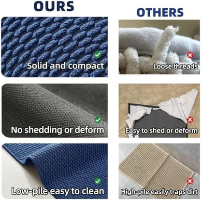 TYUU Large Bathroom Rugs Non Slip Washable Bath Rugs Super Absorbent Bathroom Rug Thin Quick Dry Low Pile Bath Mats, Navy Blue 36" x 60"