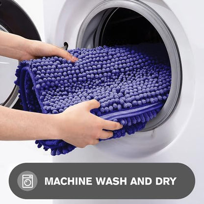 Royal Blue Bathroom Rugs – Absorbent and Washable Bath Mat, Non-Slip, Thick Soft Chenille Bath Rugs for Bathroom, Kitchen, Shower, Sink - 20" x 32"
