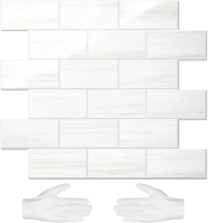STICKGOO Peel and Stick Backsplash on Subway Tiles, Glossy Dolomite White | 10-Sheet Stick on Kitchen Backsplash, Waterproof, Self Adhesive PVC Wall Tiles for Kitchen, Bathroom, Fireplace