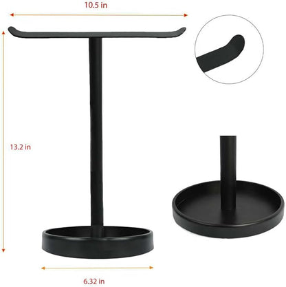 T-Shape Bath Hand Towel Holder Stand, Free Standing Hand Towel Rack with Storage Tray, for Bathroom Kitchen Countertop, Matte Black