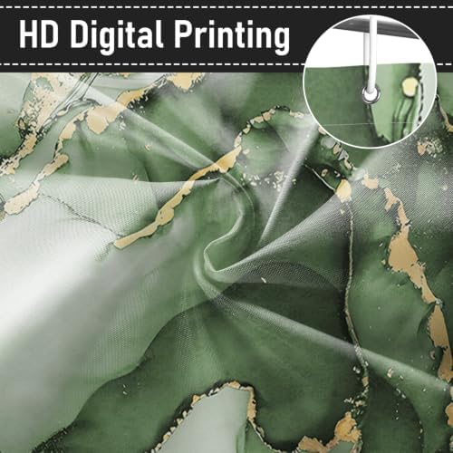 Olive Green Marble Shower Curtain Modern Abstract Luxury Gold Ink Texture Ombre Watercolor Bathroom Curtain Set with Hooks Soft and Lightweight Waterproof Fabric Machine Washable 60" Wx72 L