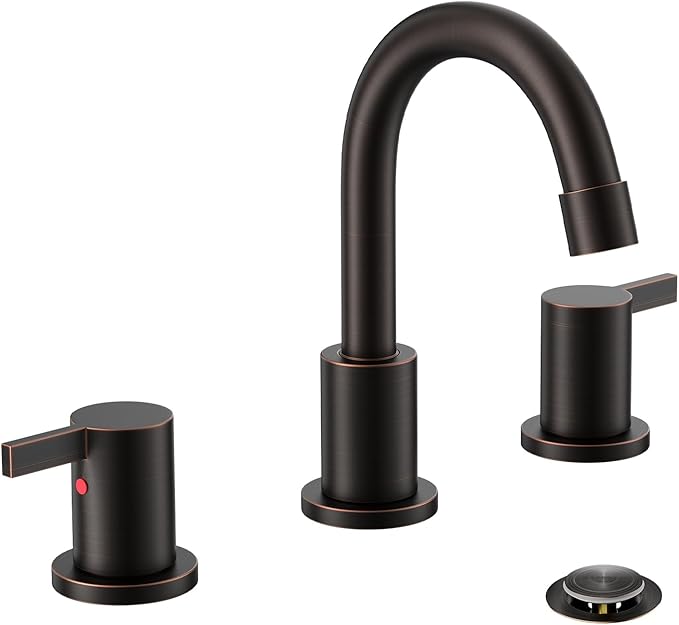 Phiestina 8 Inch 2 Handles 3 Hole Widespread Bathroom Faucet with Valve and Metal Pop-Up Drain, Oil Rubbed Bronze, WF015-1-ORB