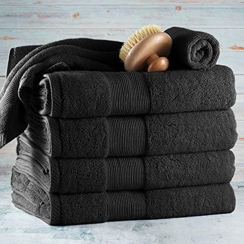 Hearth & Harbor Bath Towels for Bathroom - 100% Ring Spun Cotton Luxury Bathroom Towels - Ultra Soft & Highly Absorbent, Bath Towels Set of 6 - Black