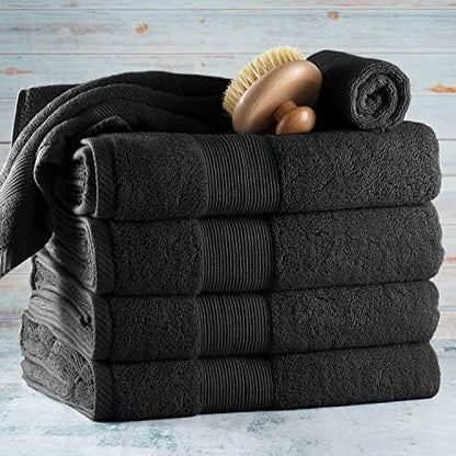 Hearth & Harbor Bath Towels for Bathroom - 100% Ring Spun Cotton Luxury Bathroom Towels - Ultra Soft & Highly Absorbent, Bath Towels Set of 6 - Black
