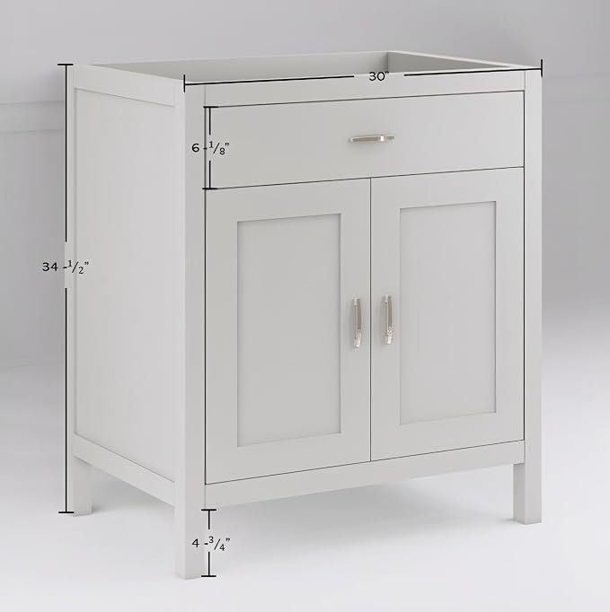 30" Light Grey Bathroom Vanity Base Only – Freestanding Solid Wood Sink Cabinet with Tip-Out Drawer, Shaker Style Storage, No Top or Sink, 30" W x 21" D x 34.5" H