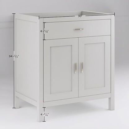 30" Light Grey Bathroom Vanity Base Only – Freestanding Solid Wood Sink Cabinet with Tip-Out Drawer, Shaker Style Storage, No Top or Sink, 30" W x 21" D x 34.5" H