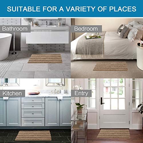 H.VERSAILTEX Bath Rugs for Bathroom Non Slip Bath Mats Extra Thick Chenille Striped Rug 20" x 32" Absorbent Non Skid Fluffy Soft Shaggy Washable Plush Mat for Indoor, Bath Room, Tub - Taupe Brown