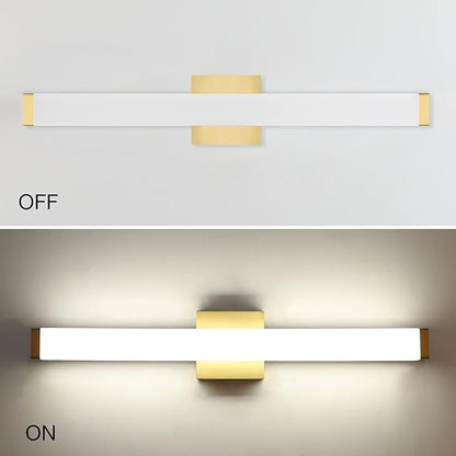 LED Bathroom Vanity Light fixtures 24in Metal Brass, 14W 4000K Natural White Square Wall Fixture, Modern Lighting for Over Mirror, Damp Rated