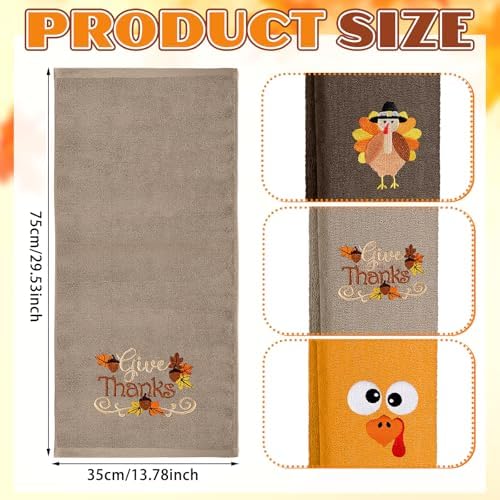 FuWeave 3 Pcs Brown Rust Thanksgiving Turkey Hand Towels for Bathroom