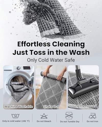 Waffle Bath Mat Set, Non Slip Bathroom Rugs 2 Piece, Gray & Light Gray