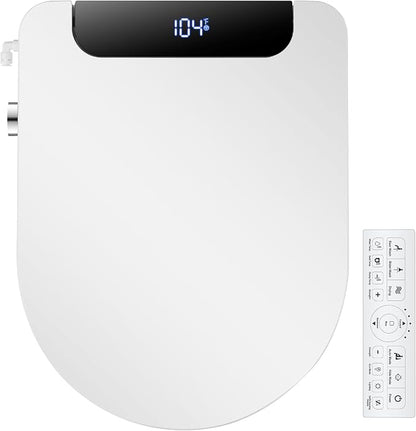 Bidet Toilet Seat, Round, Electric, Warm Water, Air Dryer, Heated Seat and Slow Close Lid, Front and Rear Wash, Night light, Wireless Remote, 102D (Round)
